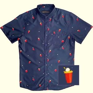 Molokai Surf Button Down Navy Blue Slim Fit Hawaiian Short Sleeve Shirt XXL